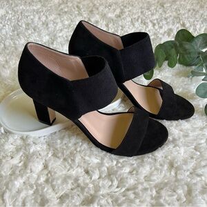 Stuart Weitzman • Ezra 80 Ankle Vamp Strap Sandal Heels • Black • Size 7